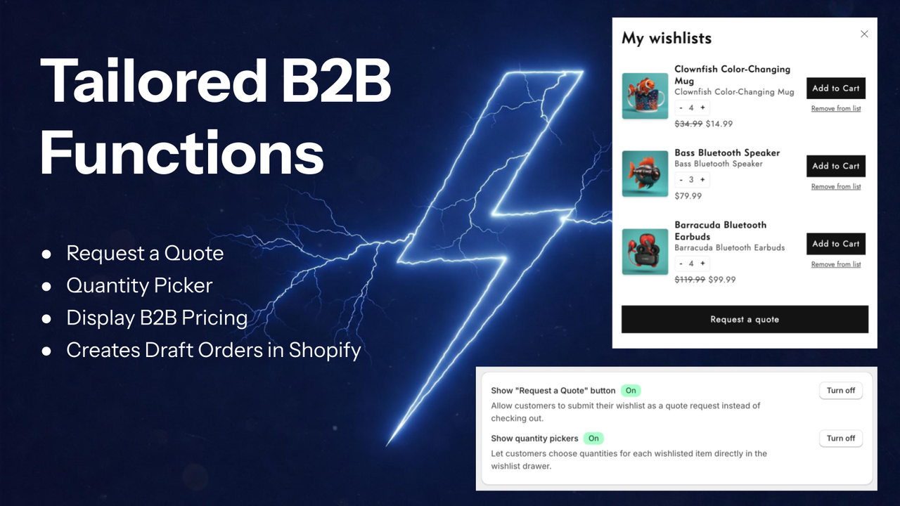 B2B friendly, Multi wishlist function, guest wishlist and more