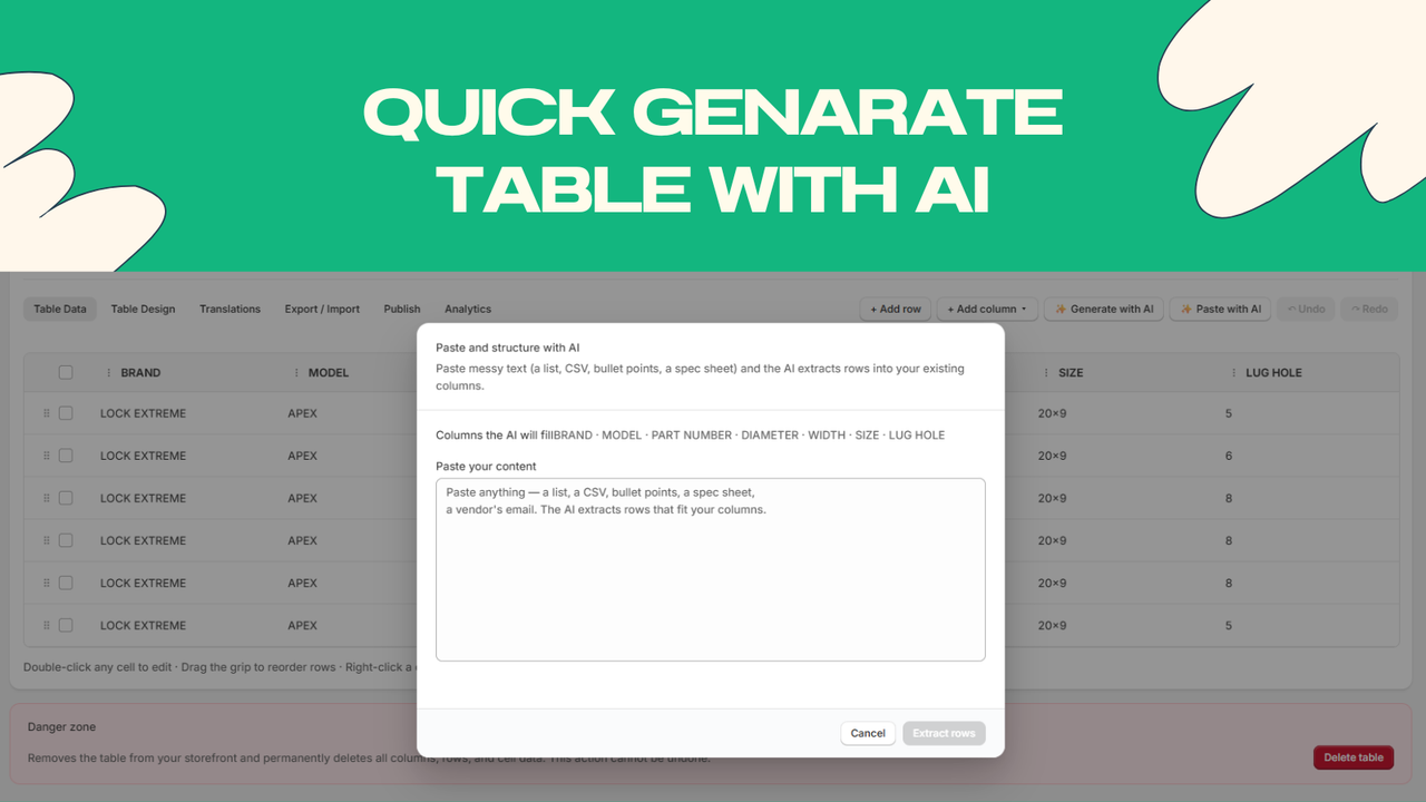 Quick Generate Table