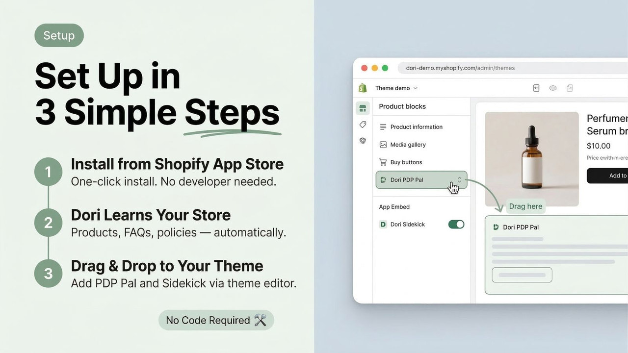 No-code Shopify chatbot setup with automatic catalog learning
