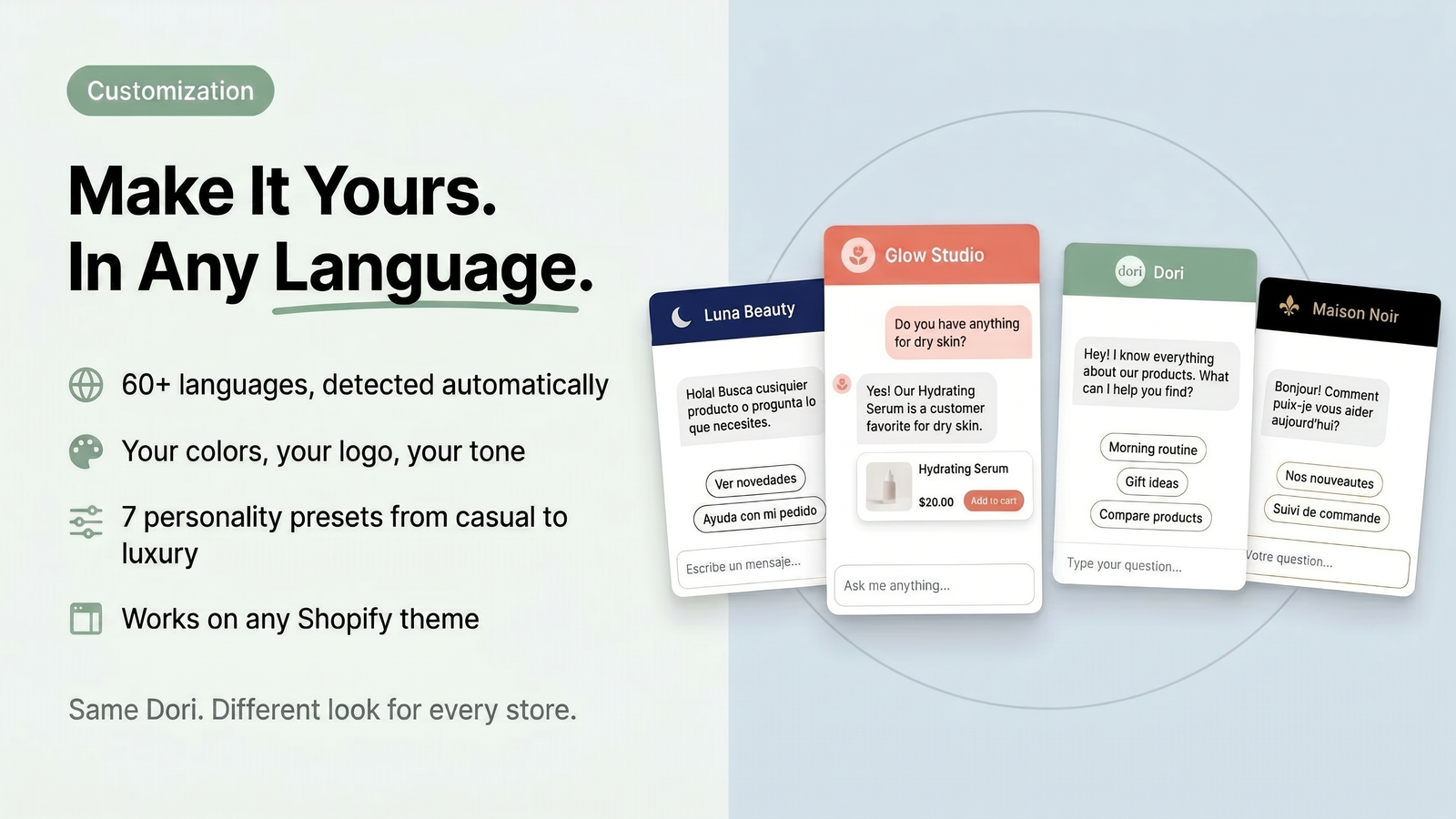 Full brand customization for AI chatbot colors tone and style