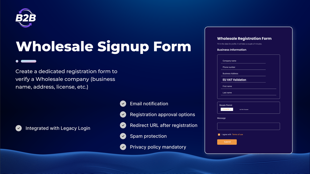 Verify your wholesale company by a dedicated registration form