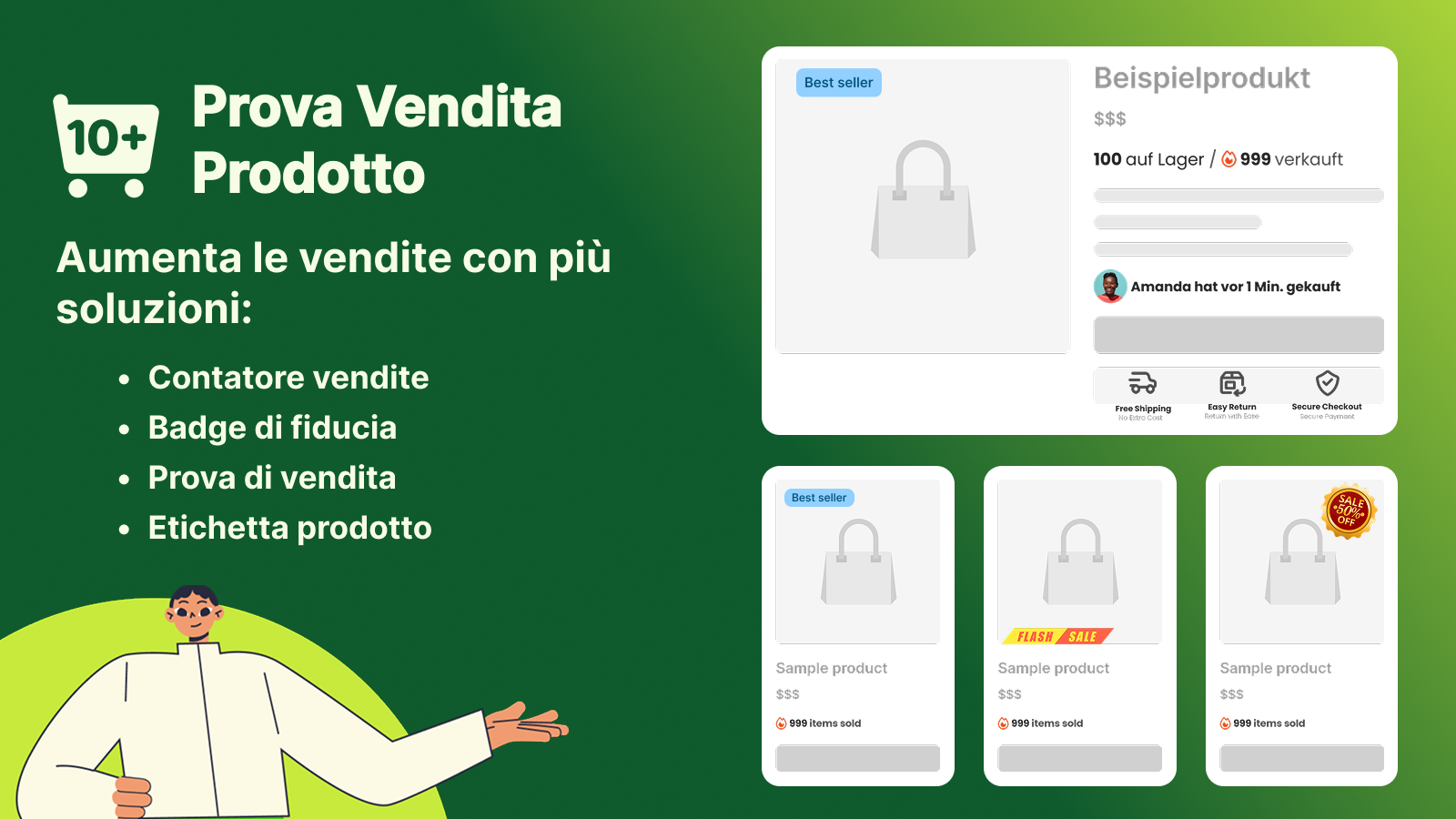 Mostra il numero di vendite su pagine prodotto e collezioni