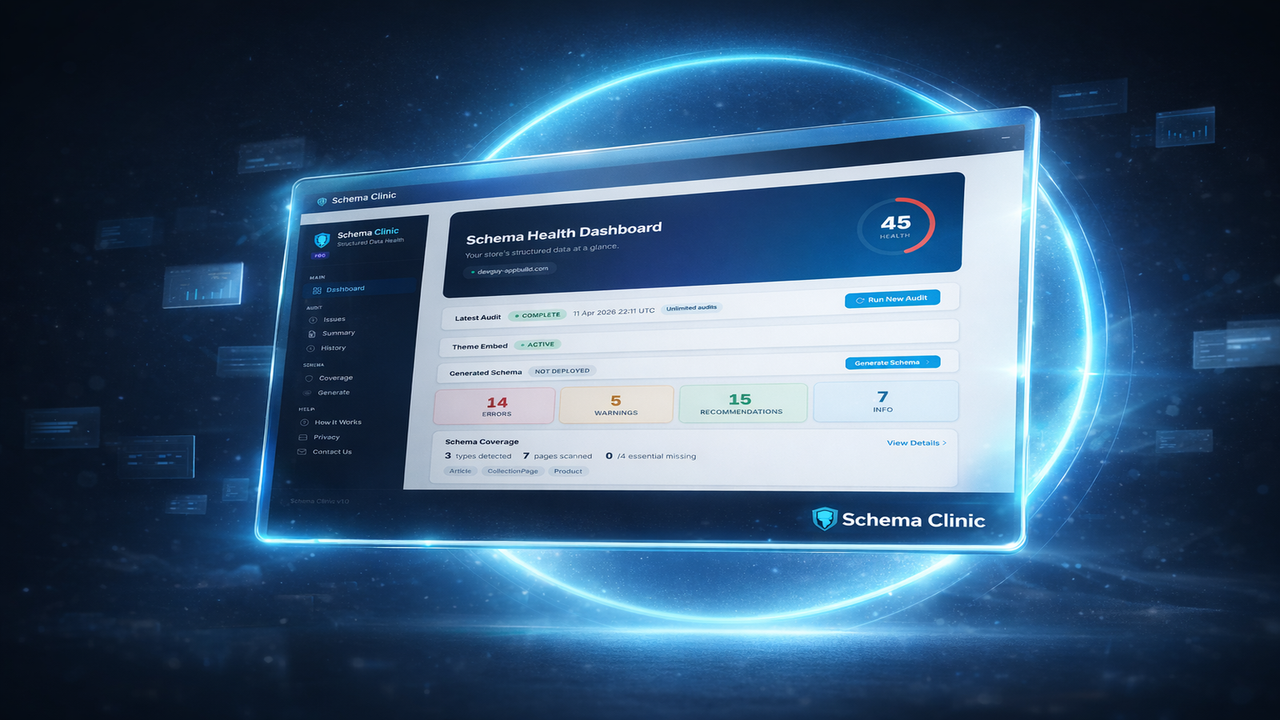 Health score dashboard with error counts and schema coverage