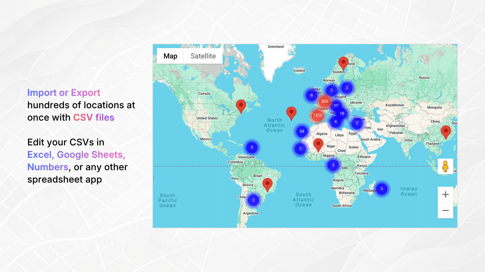 Omnium Maps, bulk locations, CSV