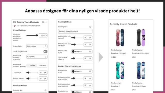 Anpassa designen för dina nyligen visade produkter helt!