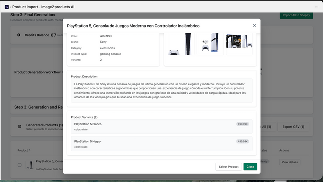 Publishing generated products in store