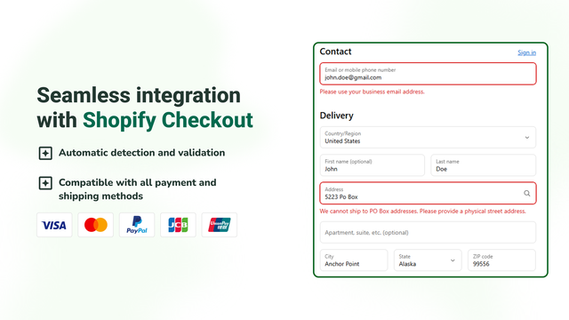 Shopify Checkout PO Box validation