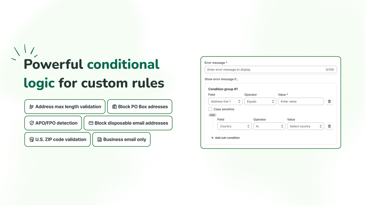 Custom conditional address rule builder