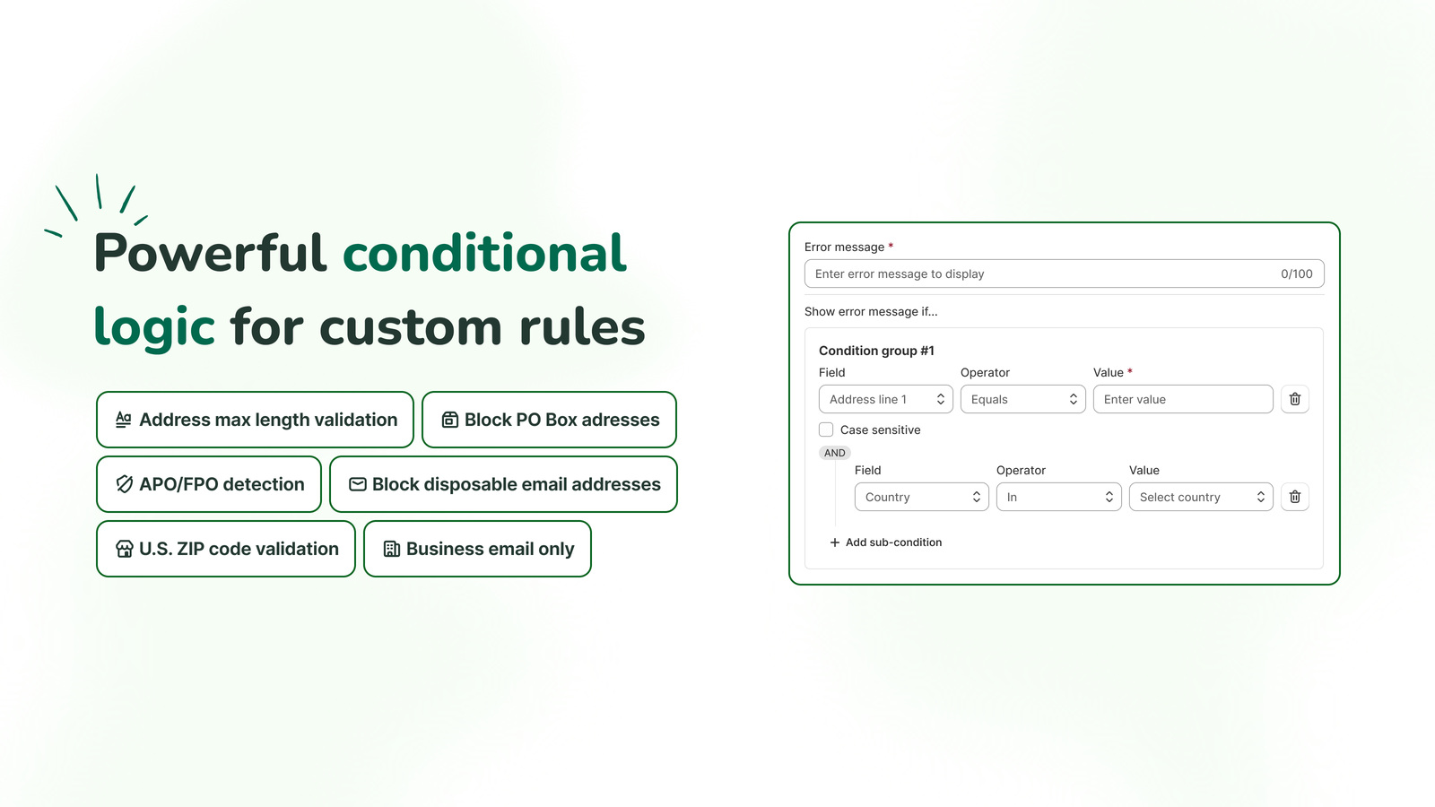 Custom conditional address rule builder
