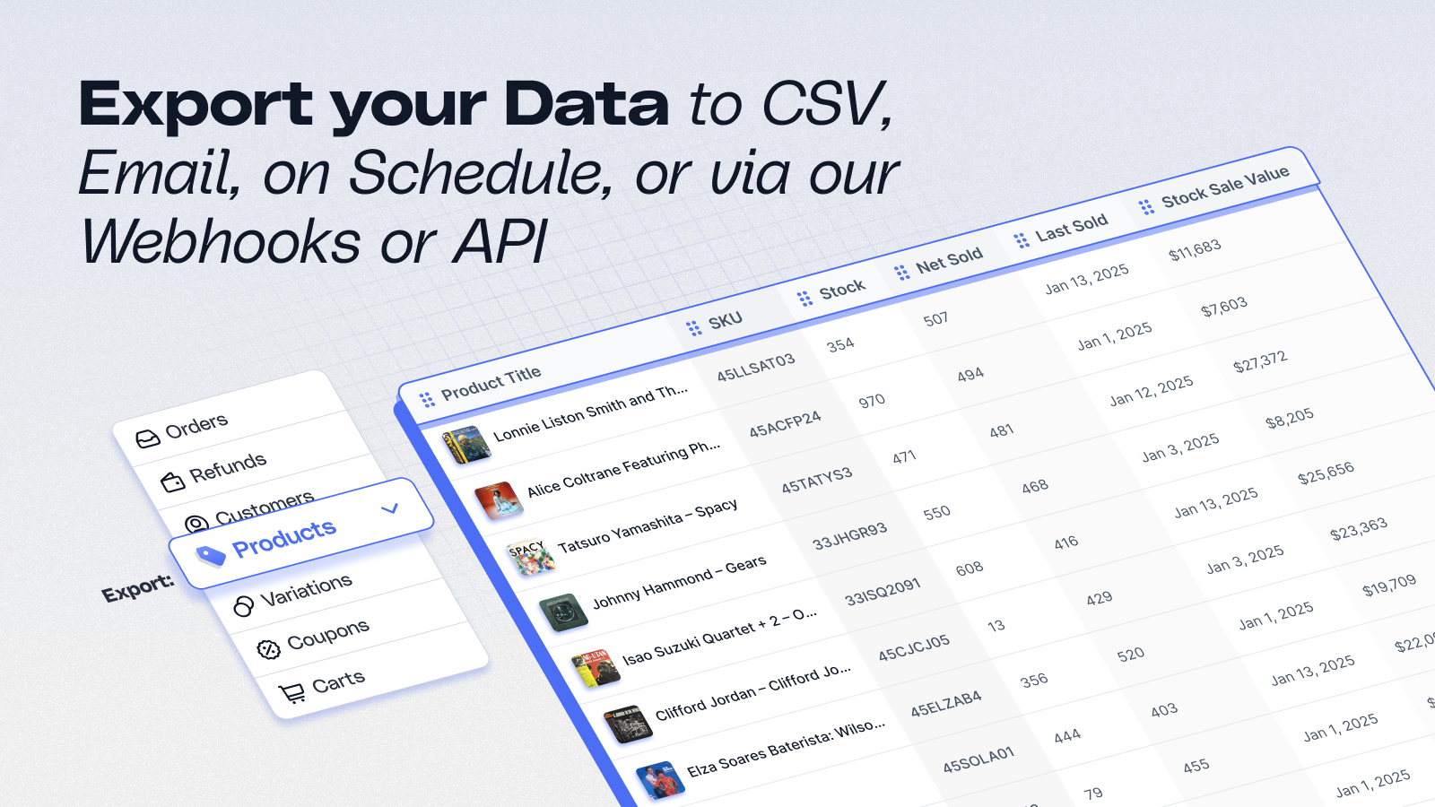 Export your Data. CSVs, email, on schedule.