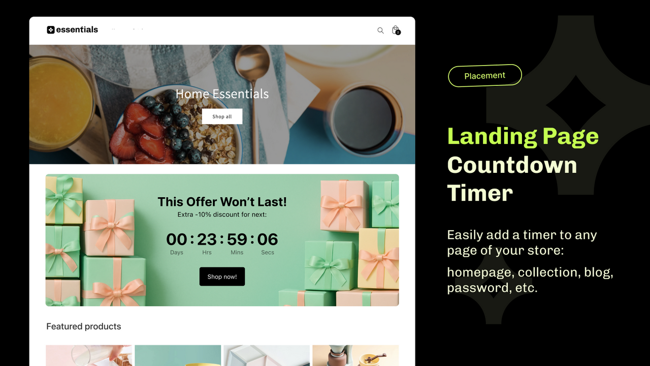 Essential Shopify password page countdown timer bar 