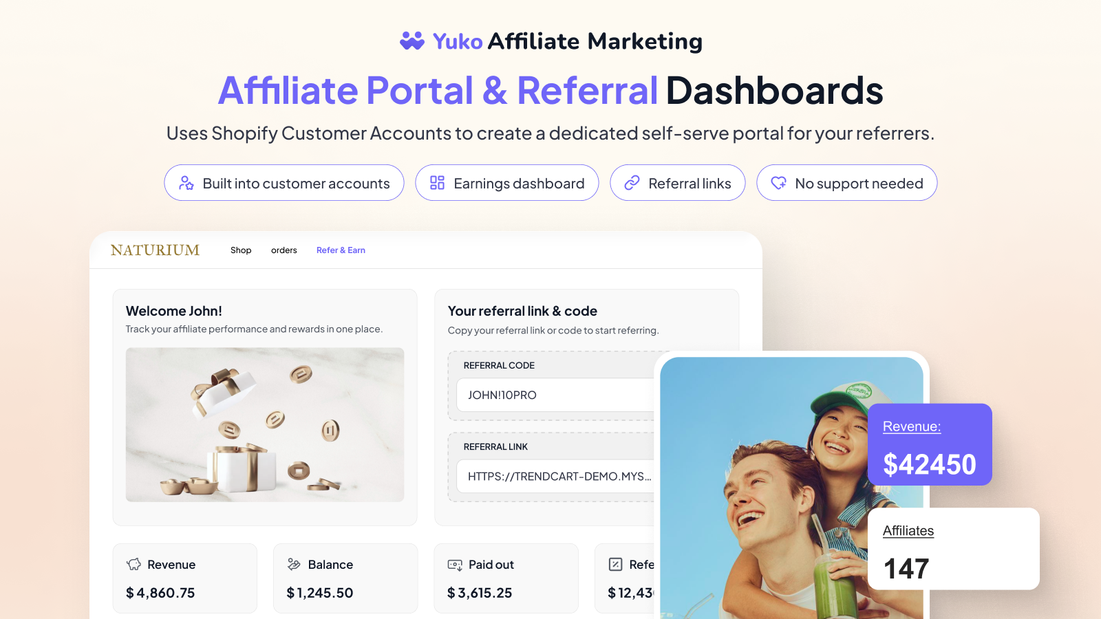 Affiliate portal with native Shopify customer accounts