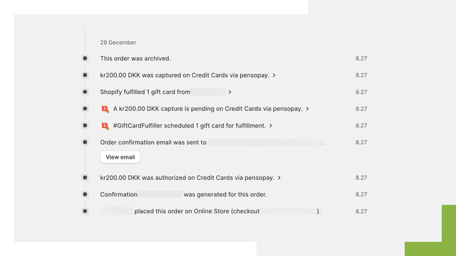Simple overview of gift card history