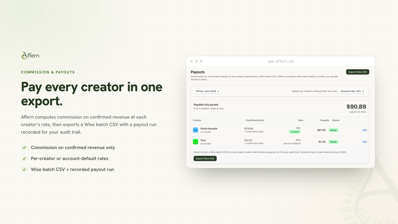 Pay every creator in one export