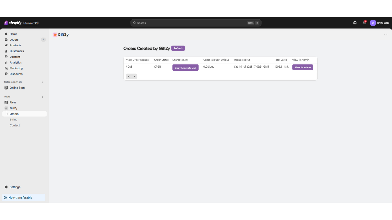 Main interfce of Order management