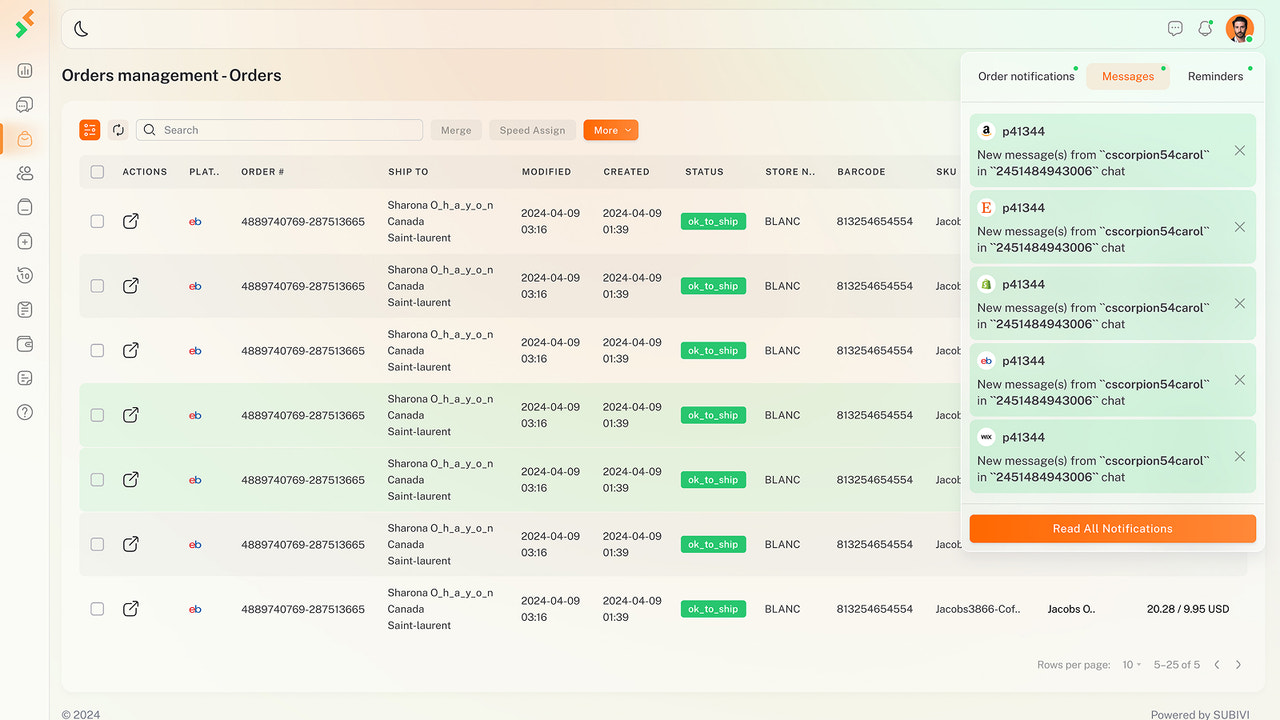 Orders Management page