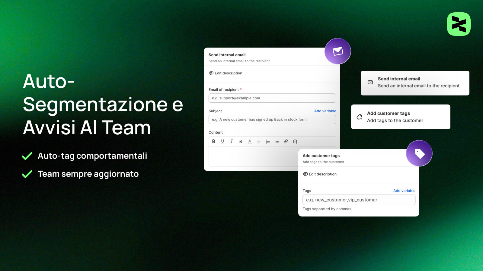 Aggiungi tag clienti e avvisa automaticamente il team