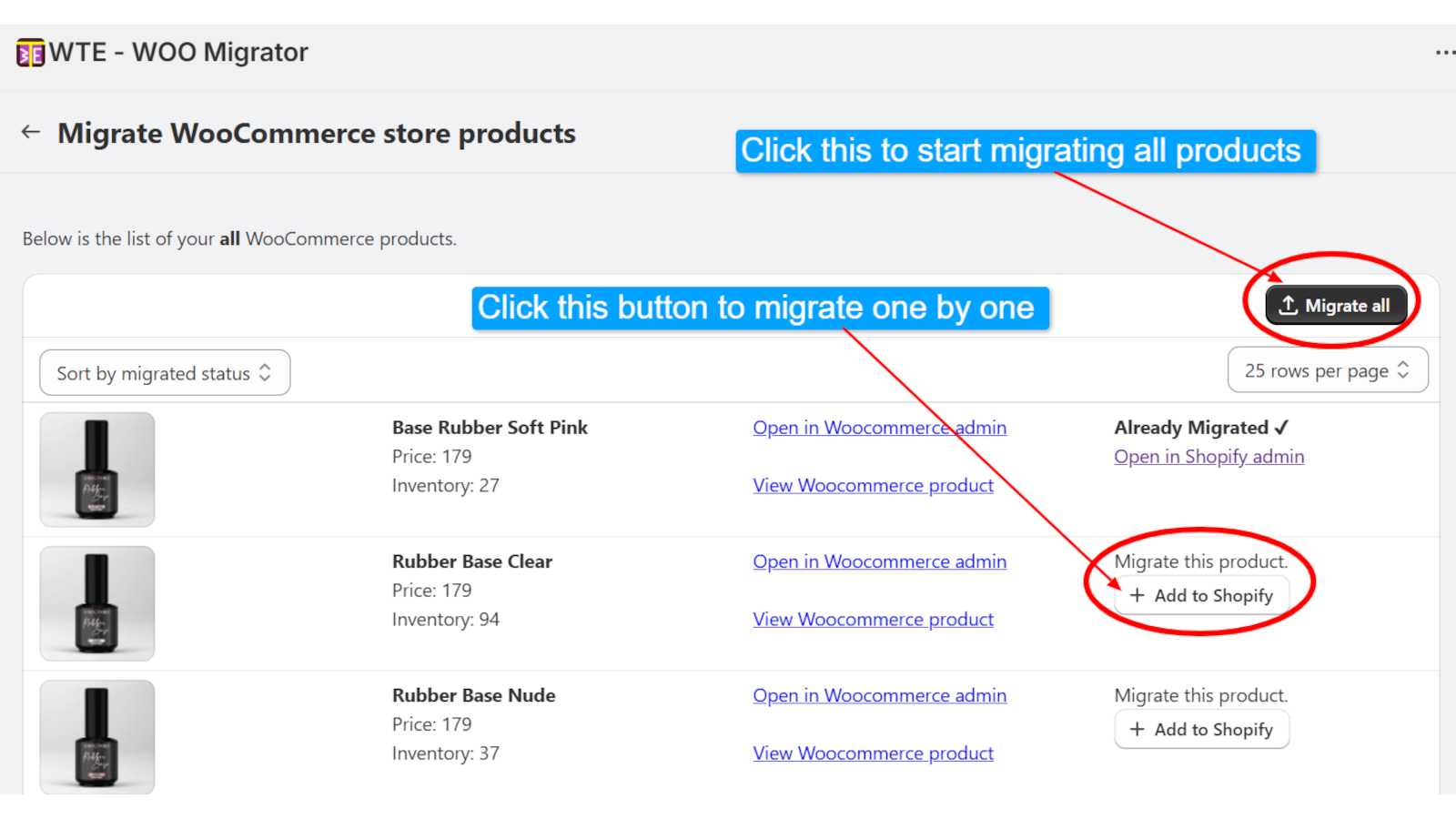 migration buttons