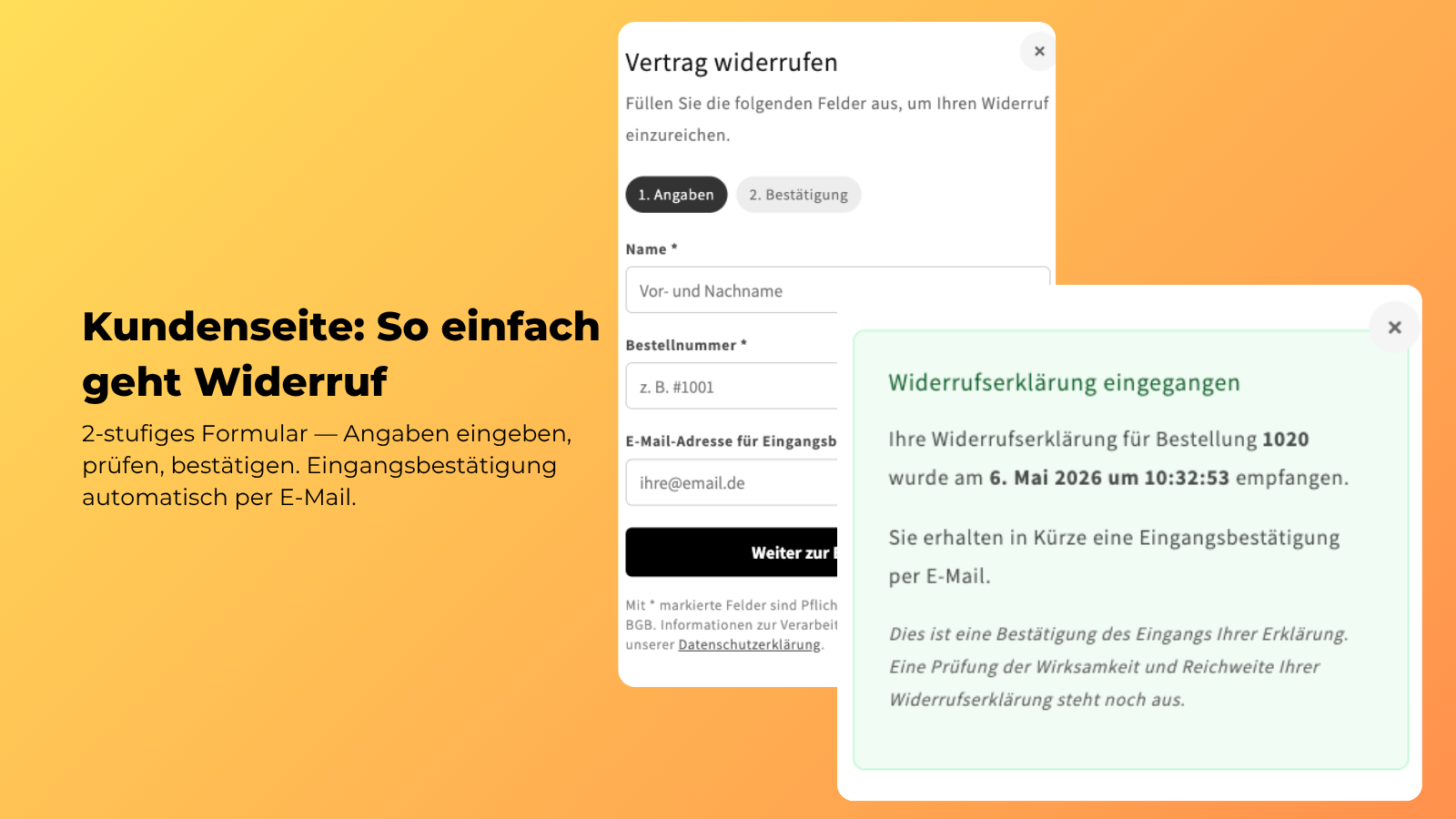 Widerruf auf Mobil im Frontend