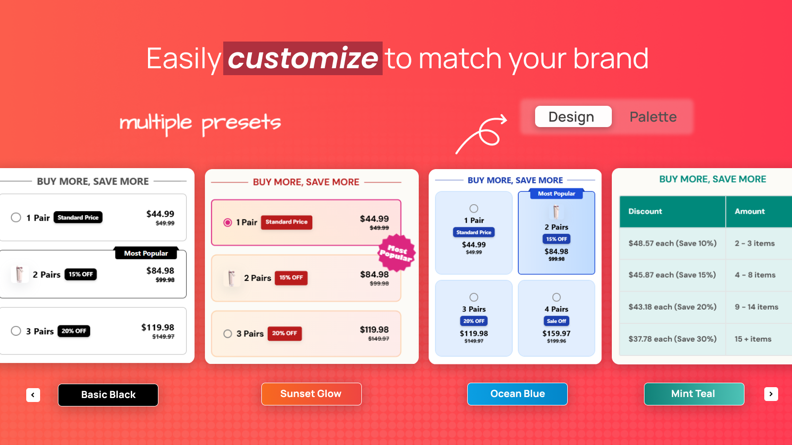 Branding customization with multiple design presets