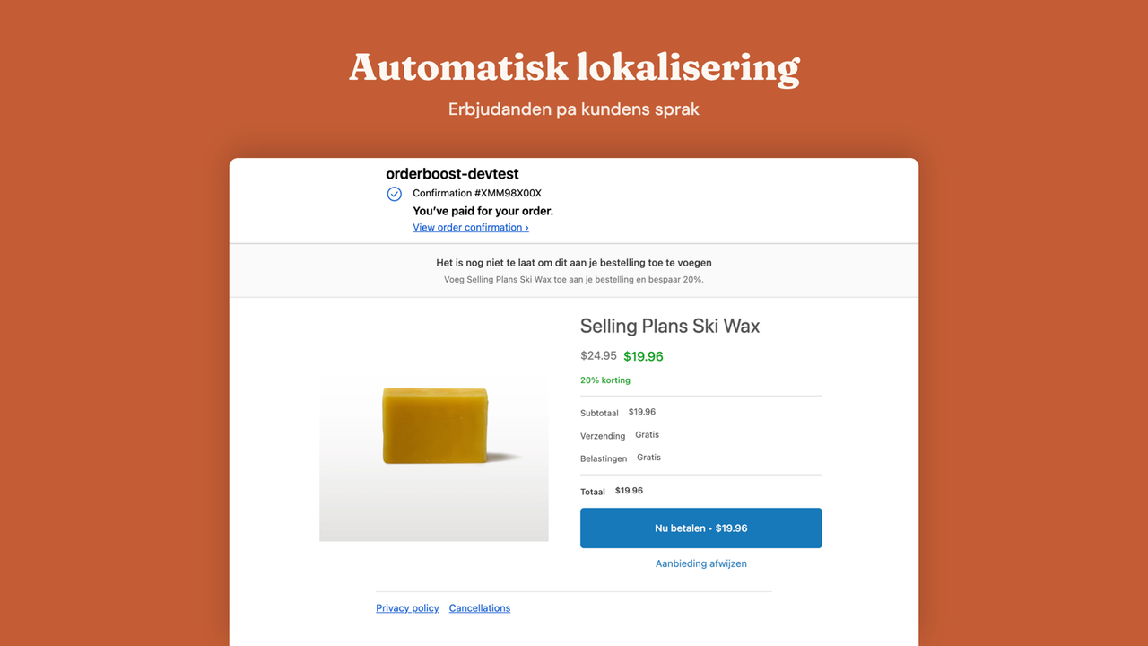 Upsell-erbjudande visas automatiskt pa kundens sprak