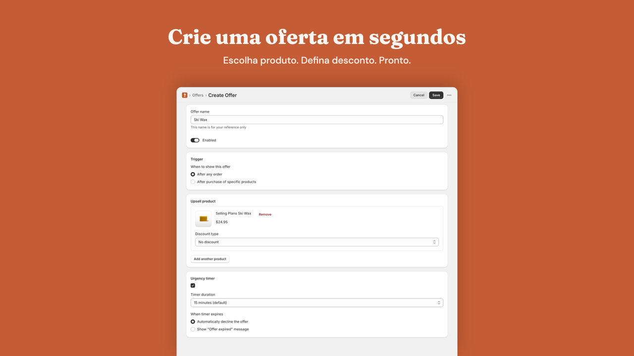 Formulario para criar oferta com produto e desconto