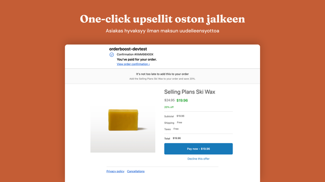 Post-purchase tarjous yhdella klikkauksella checkoutin jalkeen