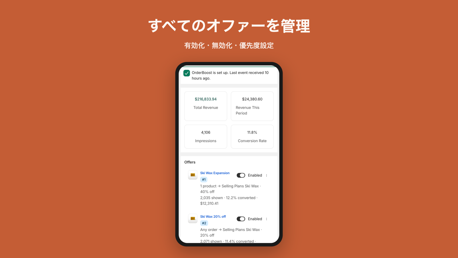 優先度設定と即時有効化ができるオファー一覧