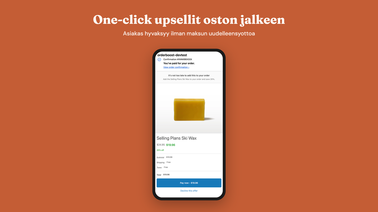 Post-purchase tarjous yhdella klikkauksella checkoutin jalkeen