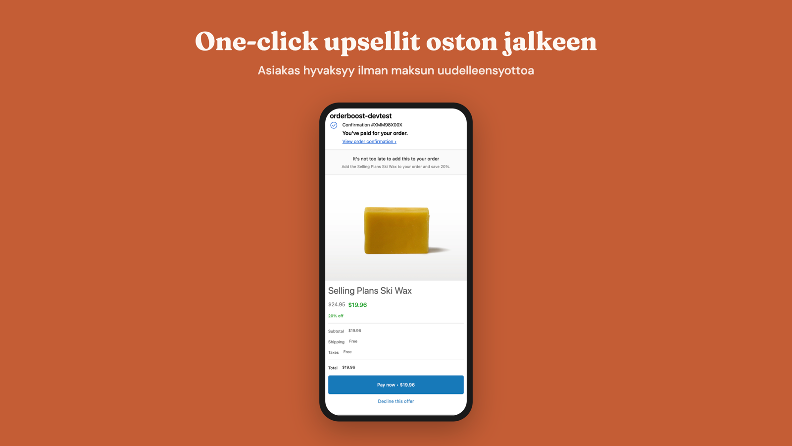 Post-purchase tarjous yhdella klikkauksella checkoutin jalkeen