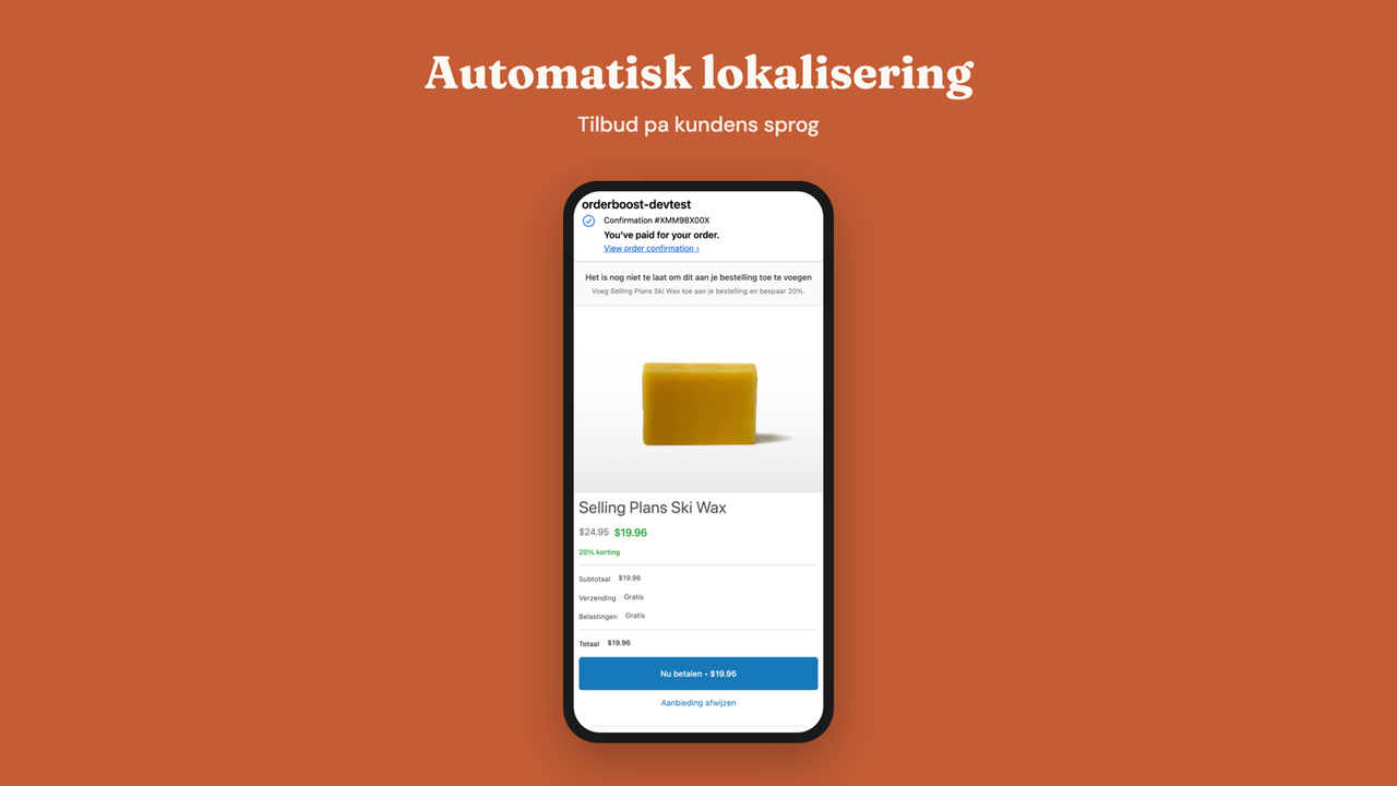 Upsell-tilbud vist automatisk pa kundens sprog