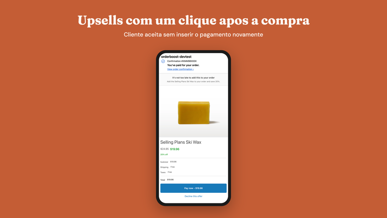 Oferta pos-compra com um clique exibida apos o checkout