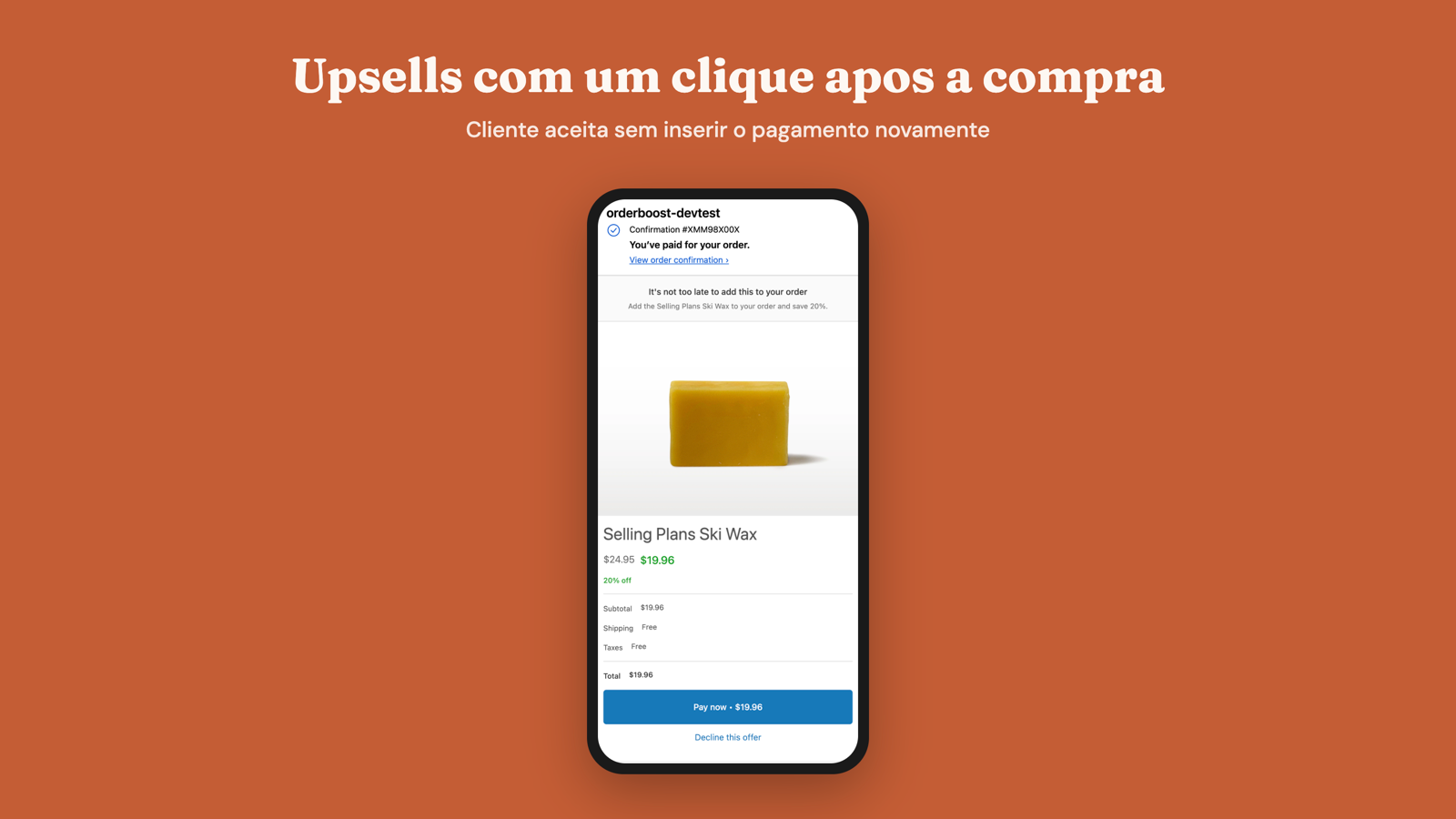 Oferta pos-compra com um clique exibida apos o checkout