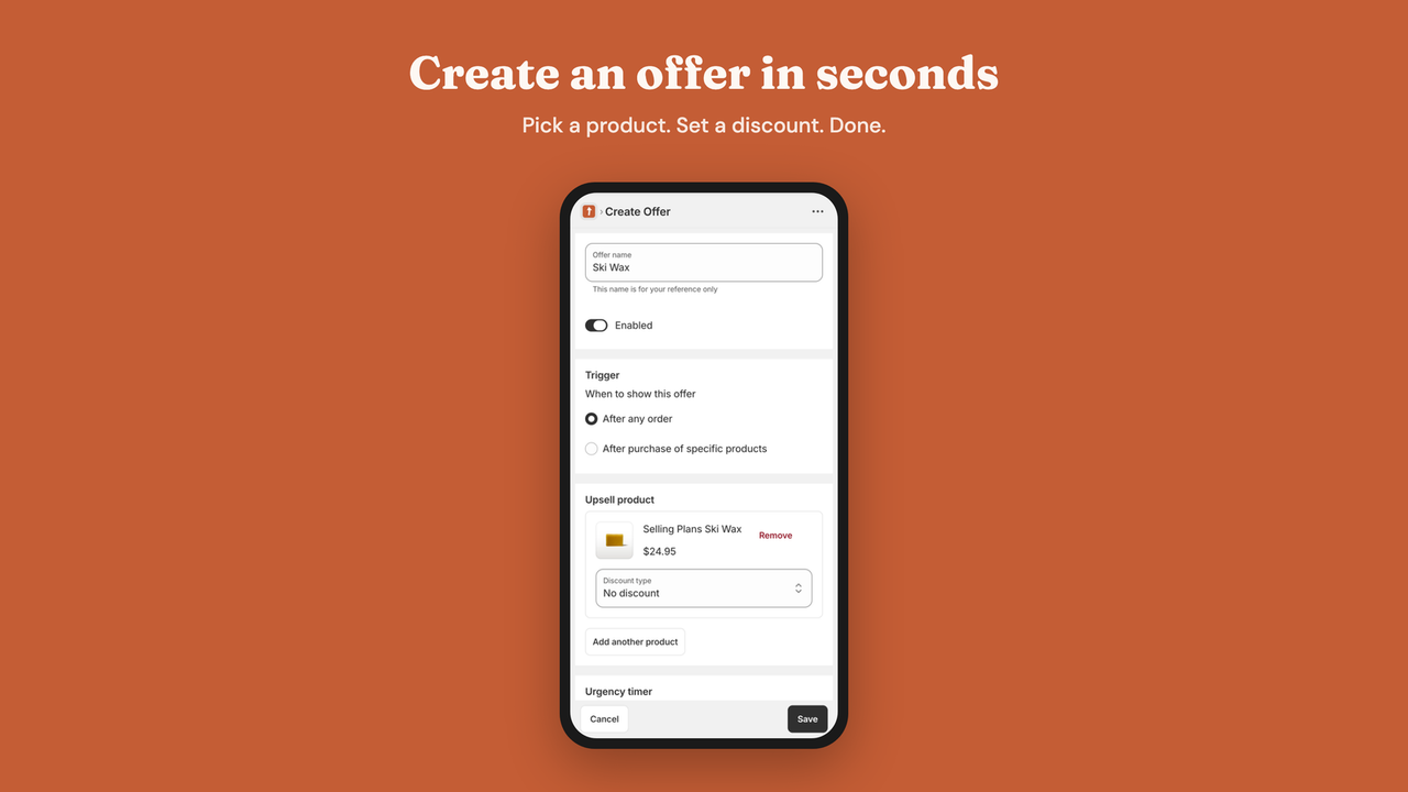 Simple form to create a post-purchase upsell offer