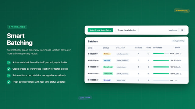 Smart batch creation with progress tracking and settings