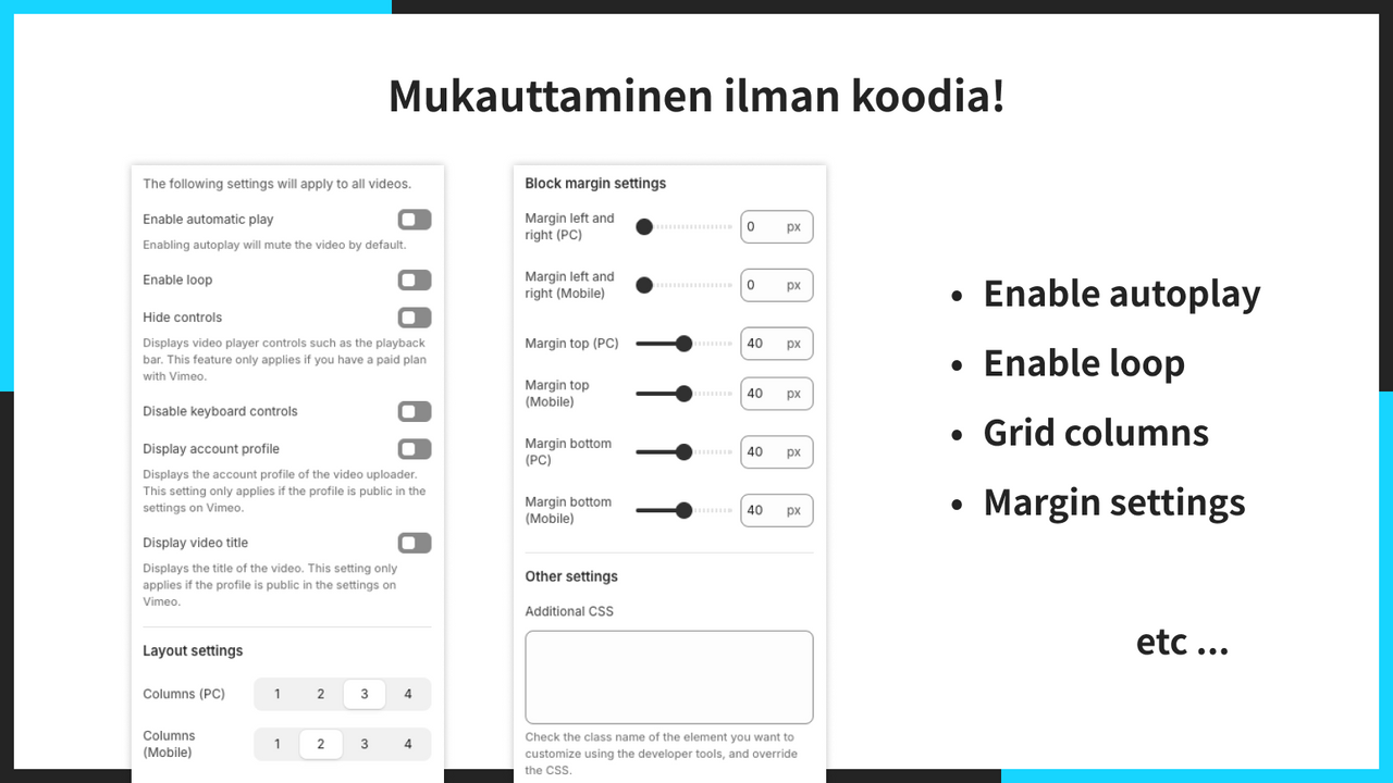 Mukauttaminen ilman koodia!