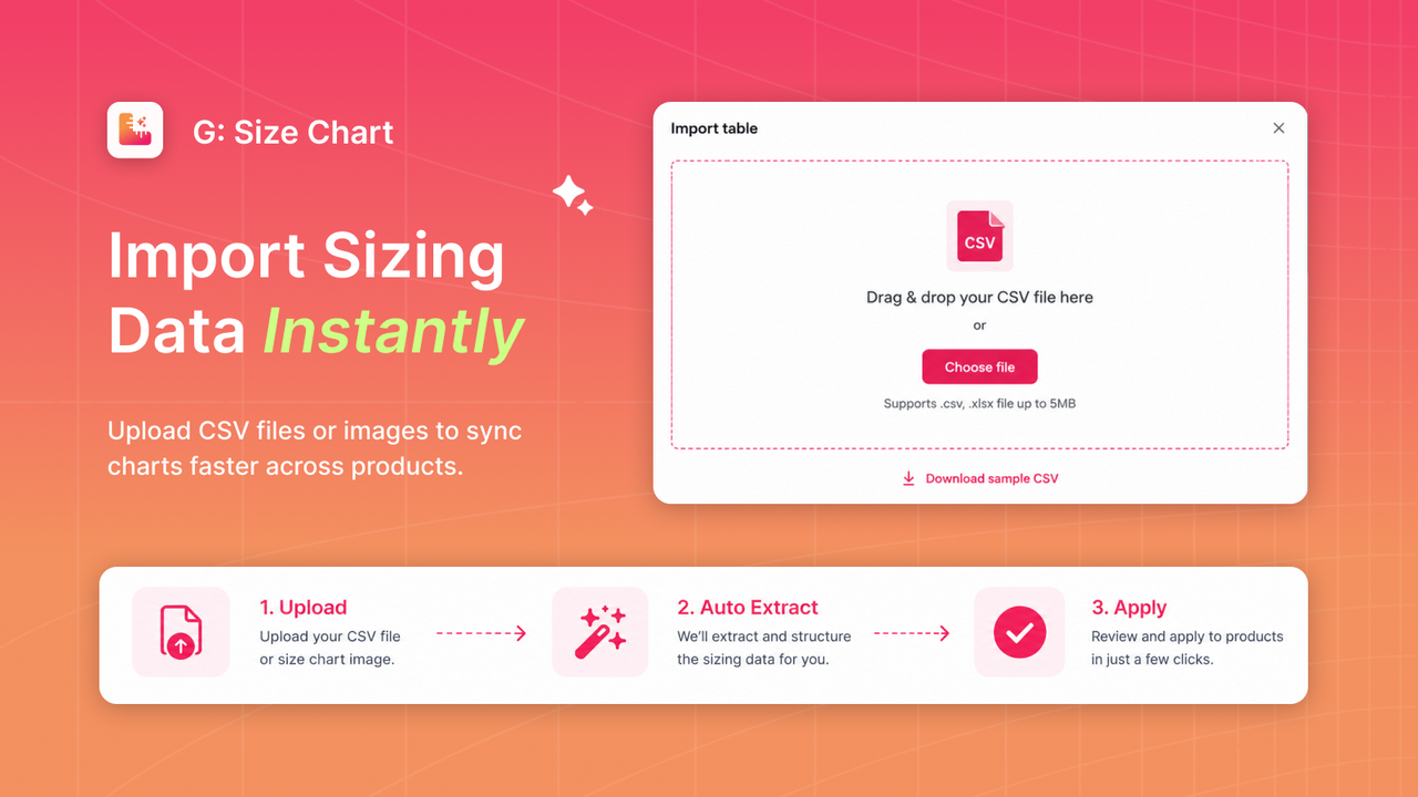 CSV import or images for size chart data 