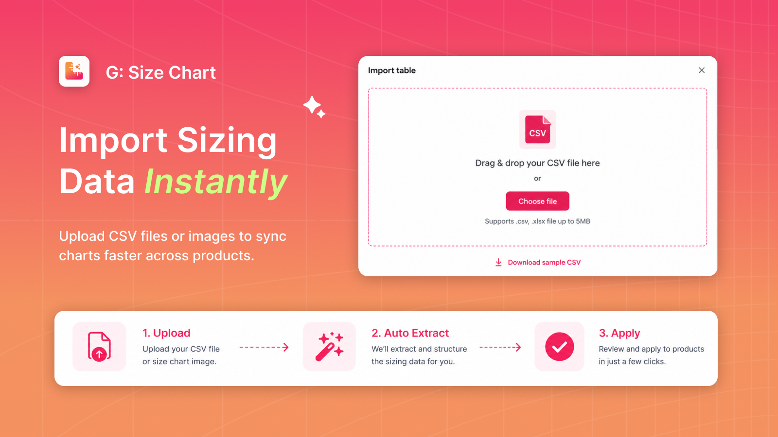 CSV import or images for size chart data 