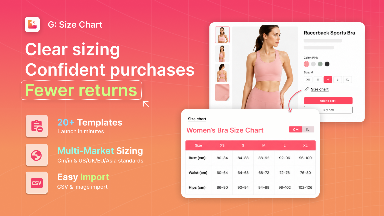 Size chart & size guide templates and multi-market sizing