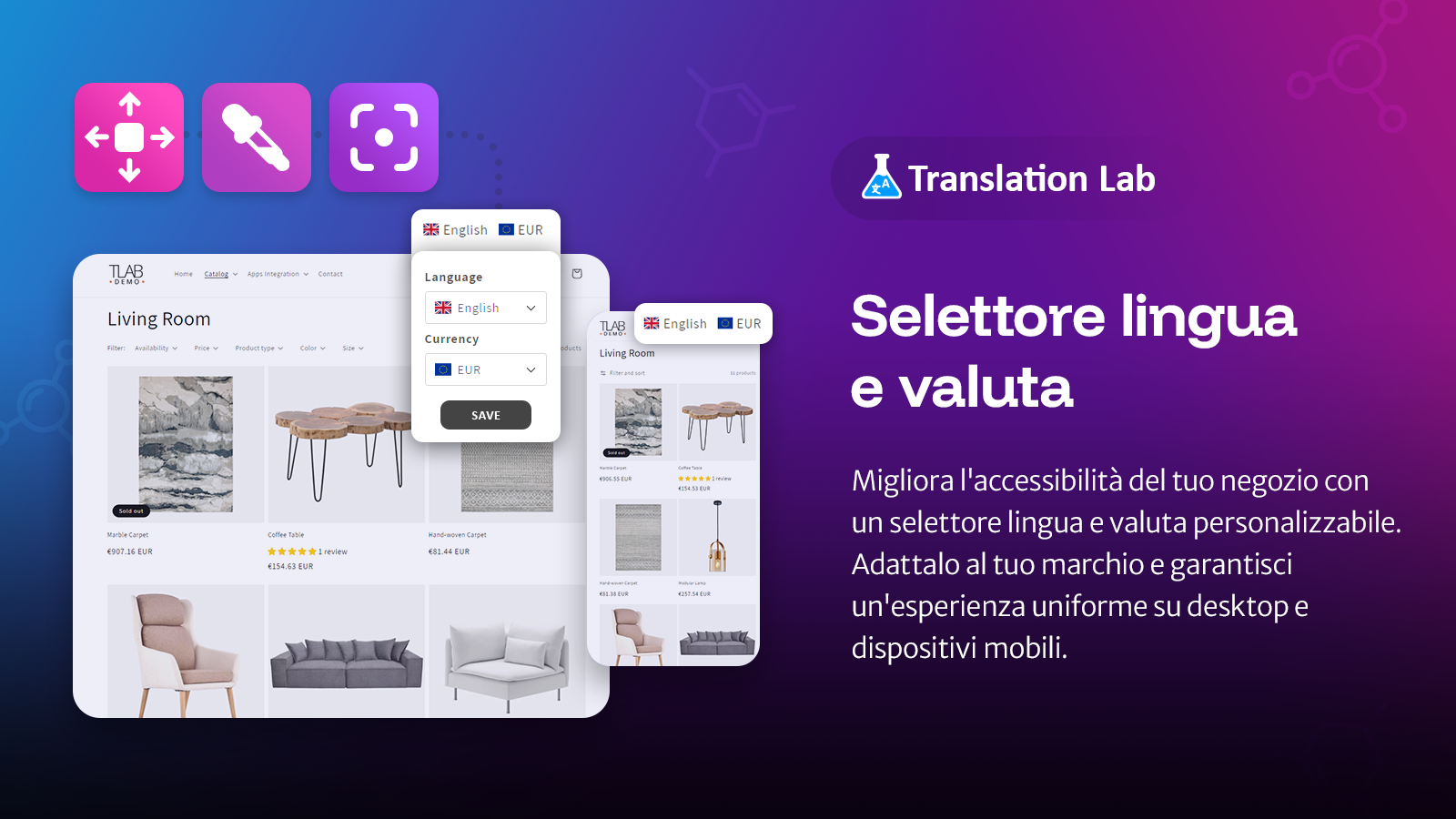 Translation Lab: Selettore lingua e valuta