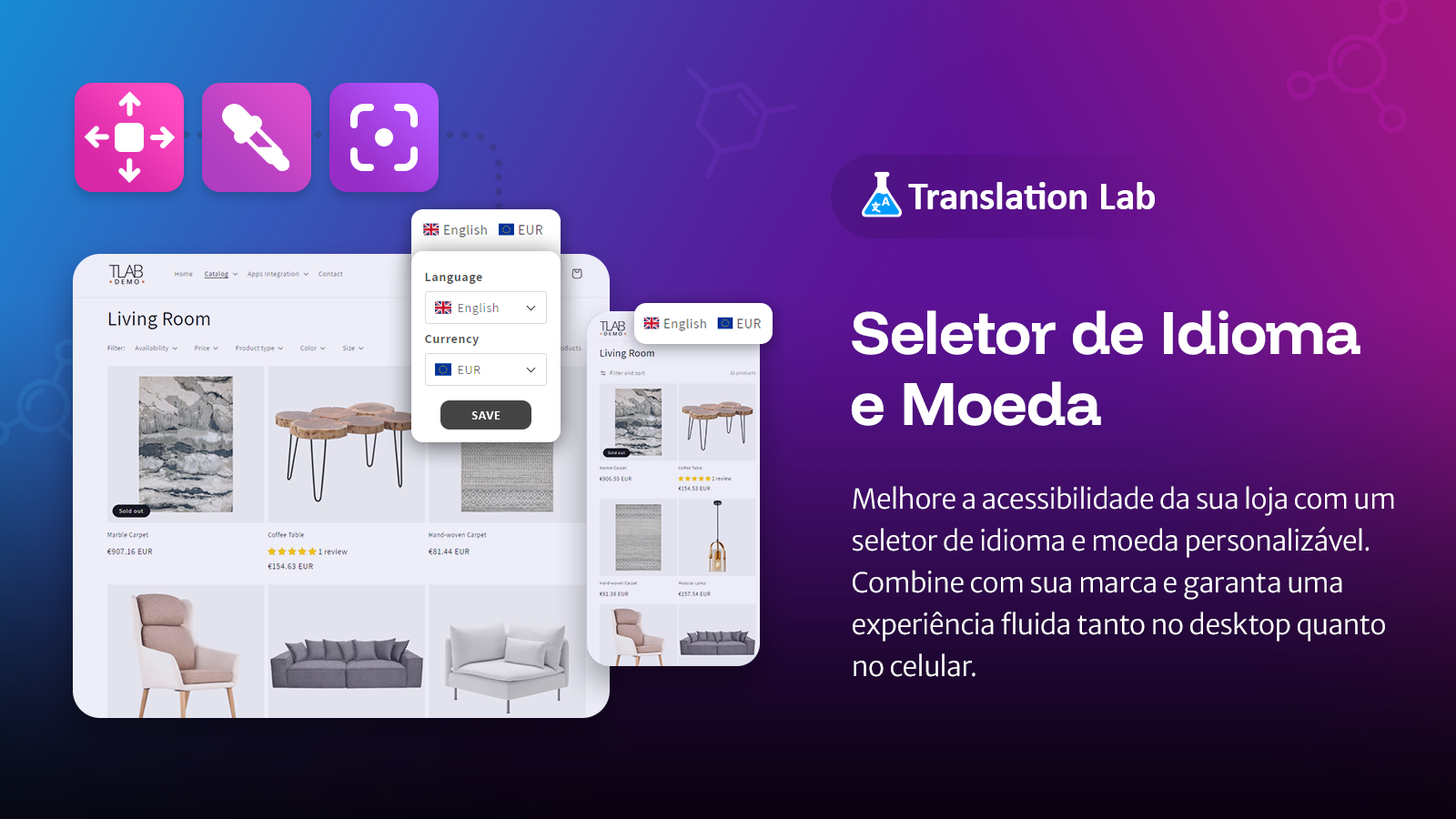 Translation Lab: Seletor de idioma e moeda
