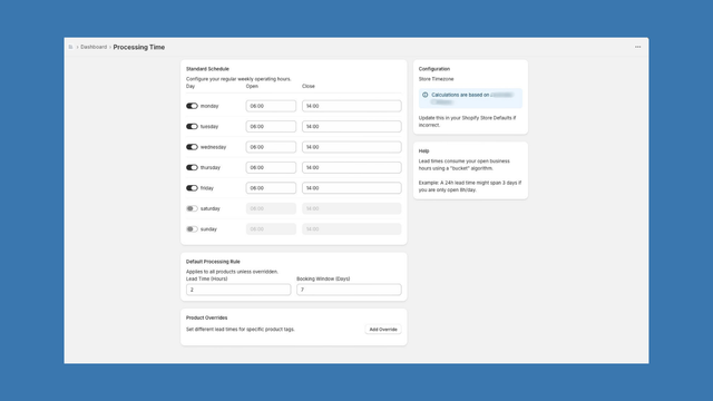 Processing settings