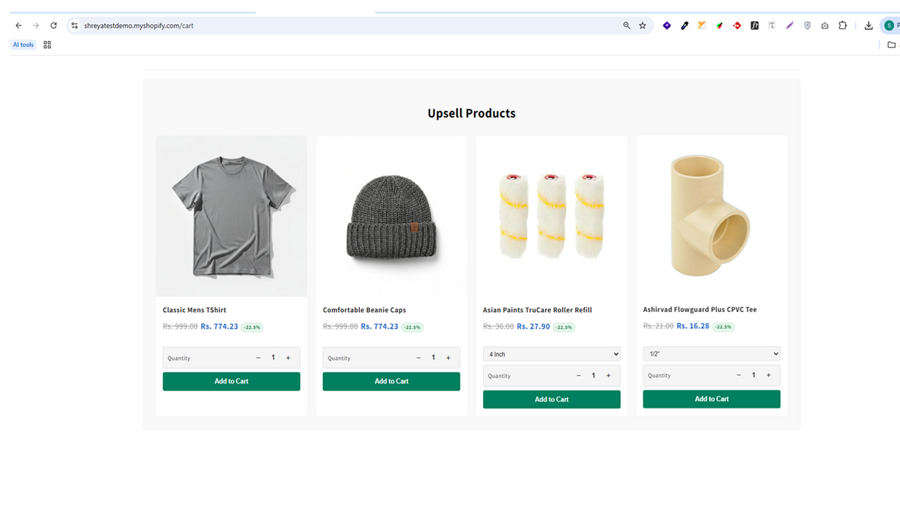 Product recommendation displayed on the cart page