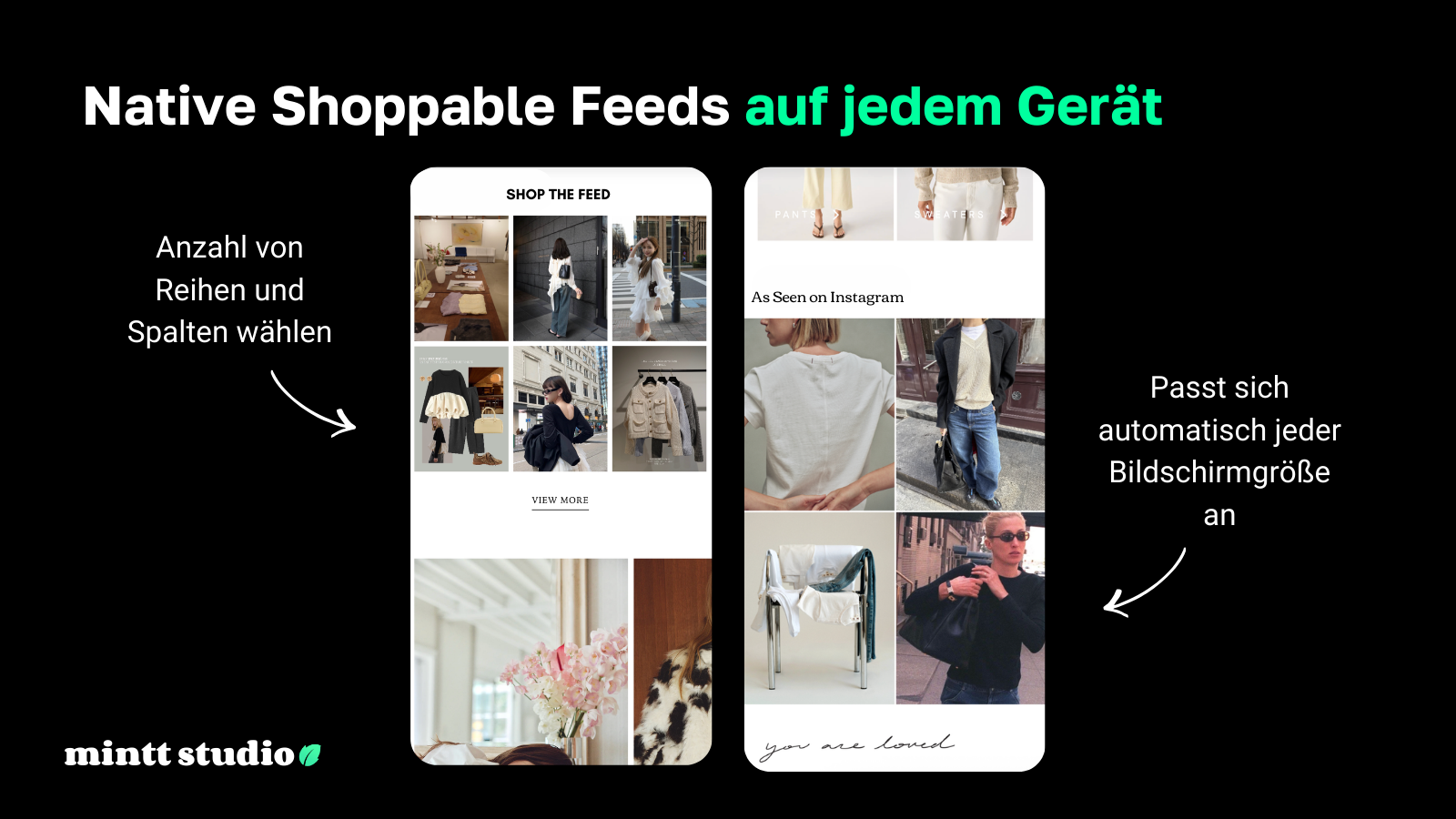 Mobiloptimierte Anzeige von zwei Instagram-Feeds