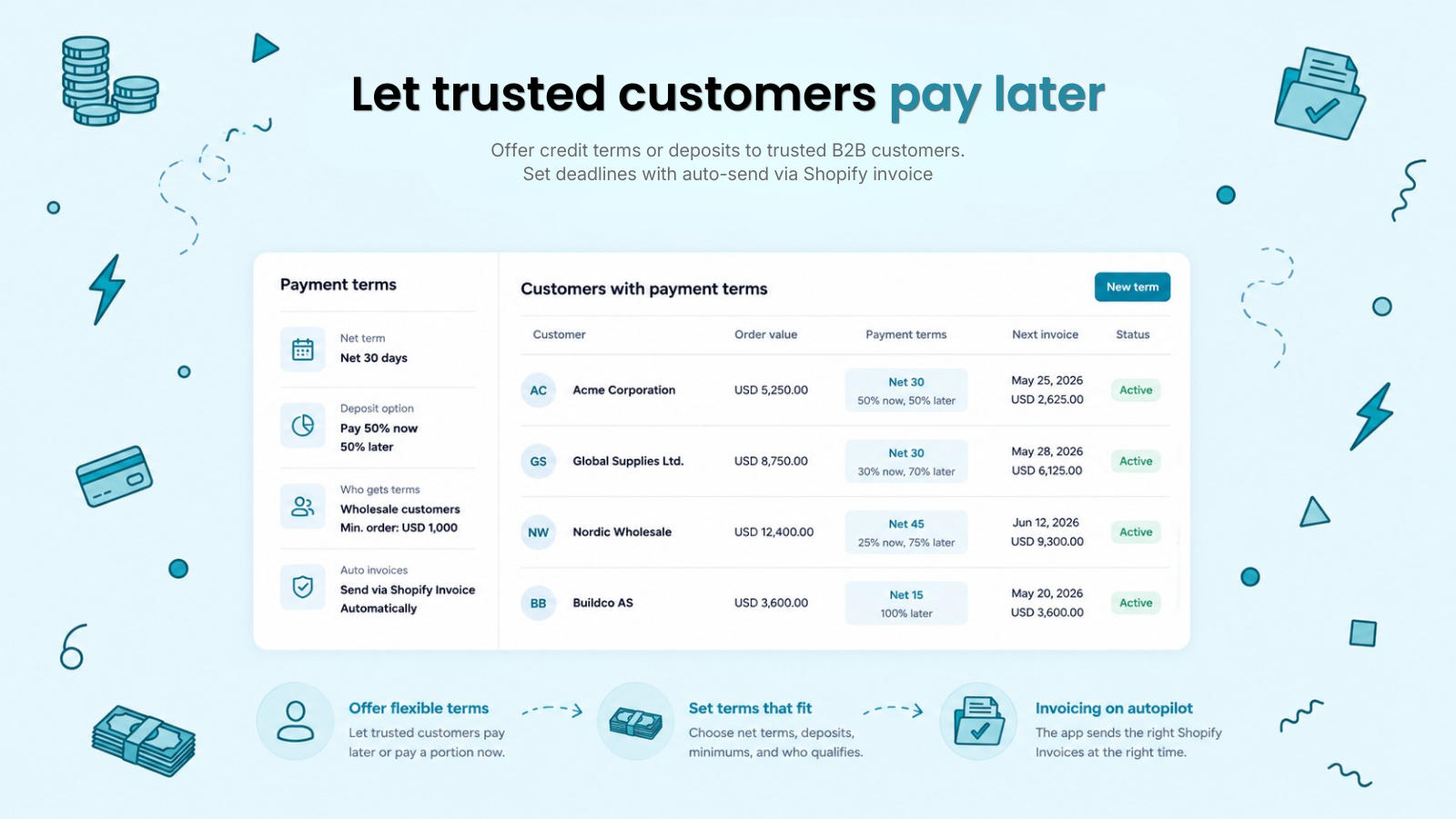 Let customers pay later with net payement terms