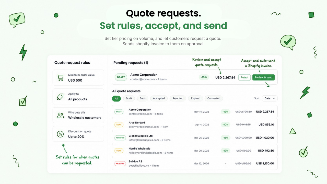 Auto-price quotes and convert RFQs to paid Shopify orders
