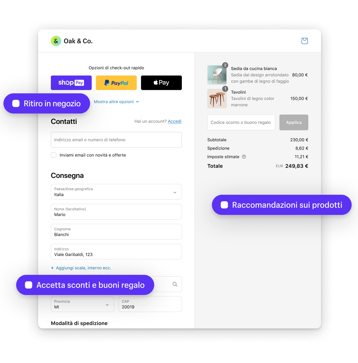 Shopify Checkout su un dispositivo mobile