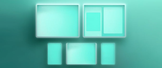 Cinco cuadrados de color verde azulado de distintos tamaños que representan los formatos de imagen JPG y PNG.