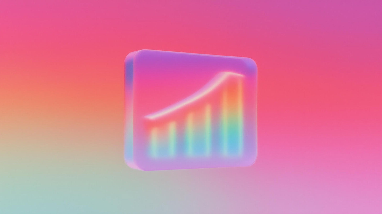 Glossy 3D icon of a rising bar chart on a vibrant gradient background