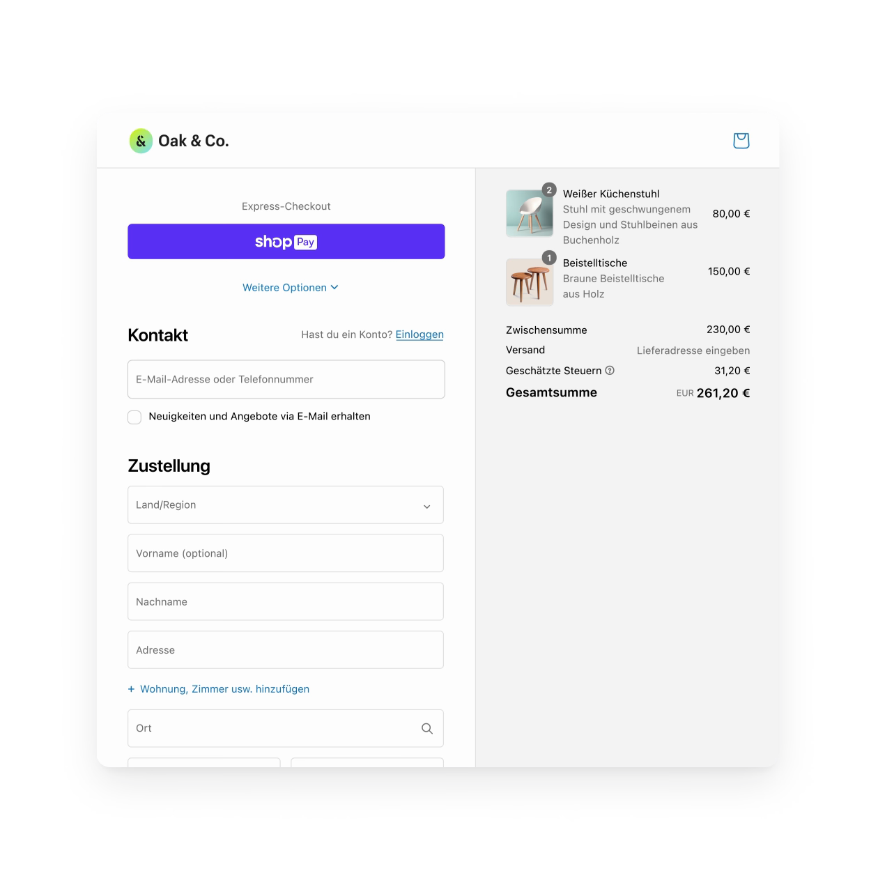 Shopify Checkout auf einem Mobilgerät